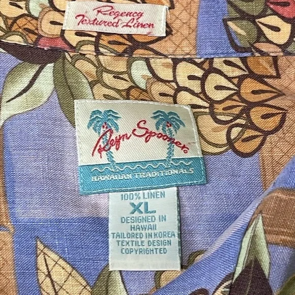 Reyn Spooner Hawaiian Regency Textured 100% Linen Shirt Mens XL Pineapple Print - Picture 9 of 10